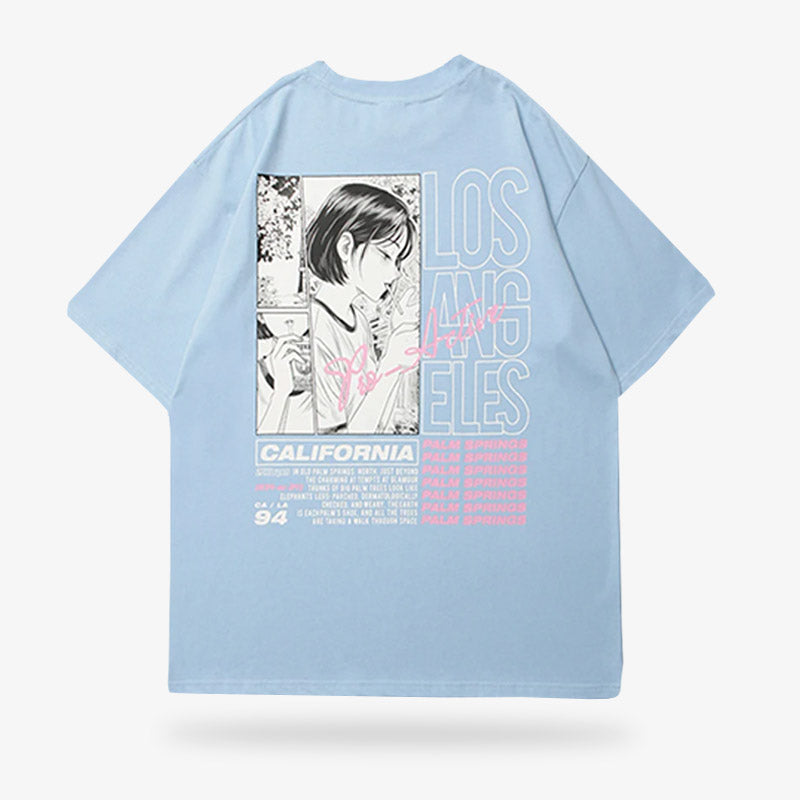 Blaues Manga T-Shirt aus Baumwolle mit Print einer japanischen Figur