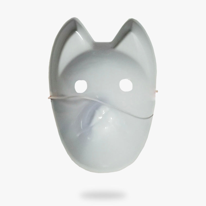 Weiße Kitsune Maske mit Augenlöchern und elastischem Band aus Fiberglas
