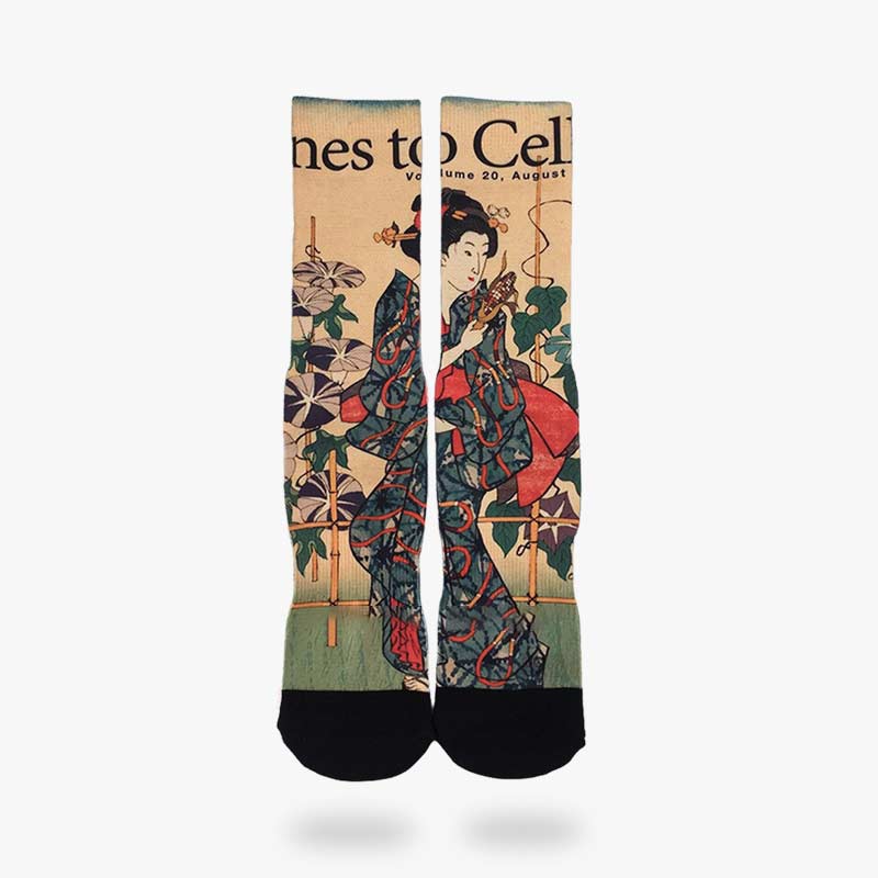 Geisha Socken aus Baumwolle mit Ukiyo-e Motiv einer Frau im Kimono