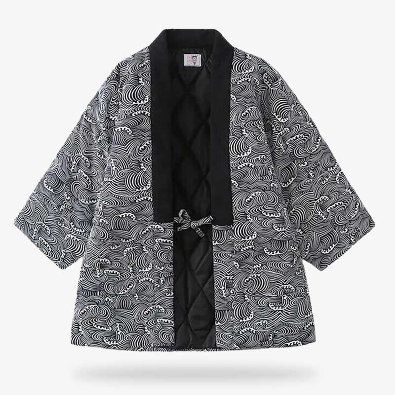 Graue Hanten Jacke mit japanischem Wellenmuster Nami