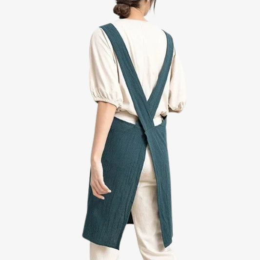 Japanische Leinen-Schürze mit klassischem Design und verstellbarem Bund für Damen