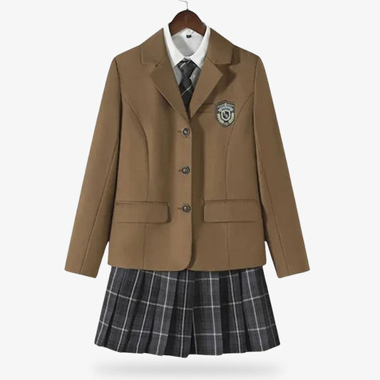 Komplettes Cosplay-Set einer japanischen Schuluniform mit Bluse, Blazer, Krawatte und Rock