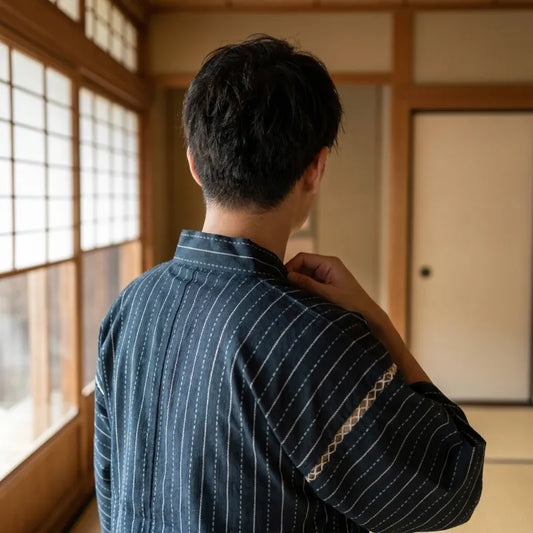 Rückansicht des Jinbei Sets für Herren mit lockerer Passform