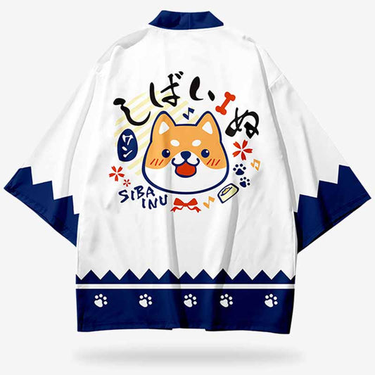 Kawaii Kimono Jacke mit japanischem Muster und Shiba-Inu-Hund