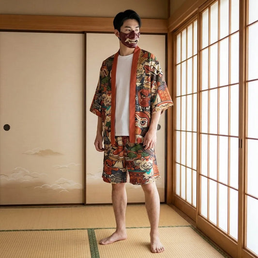 Haori Jacke und Shorts im Kimono Set von vorne getragen