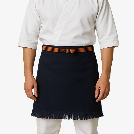 Maekake Schürze im Washoku-Stil aus dicker Baumwolle mit weißem Kanji-Motiv