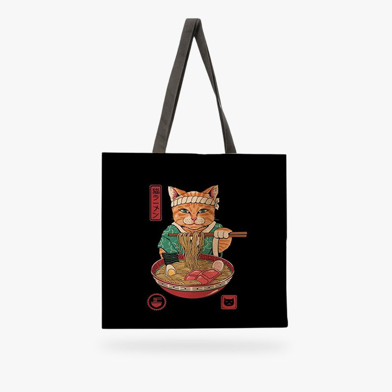 Maneki Neko Tasche mit Glückskatzen Motiv aus robustem Leinencanvas für den Alltag