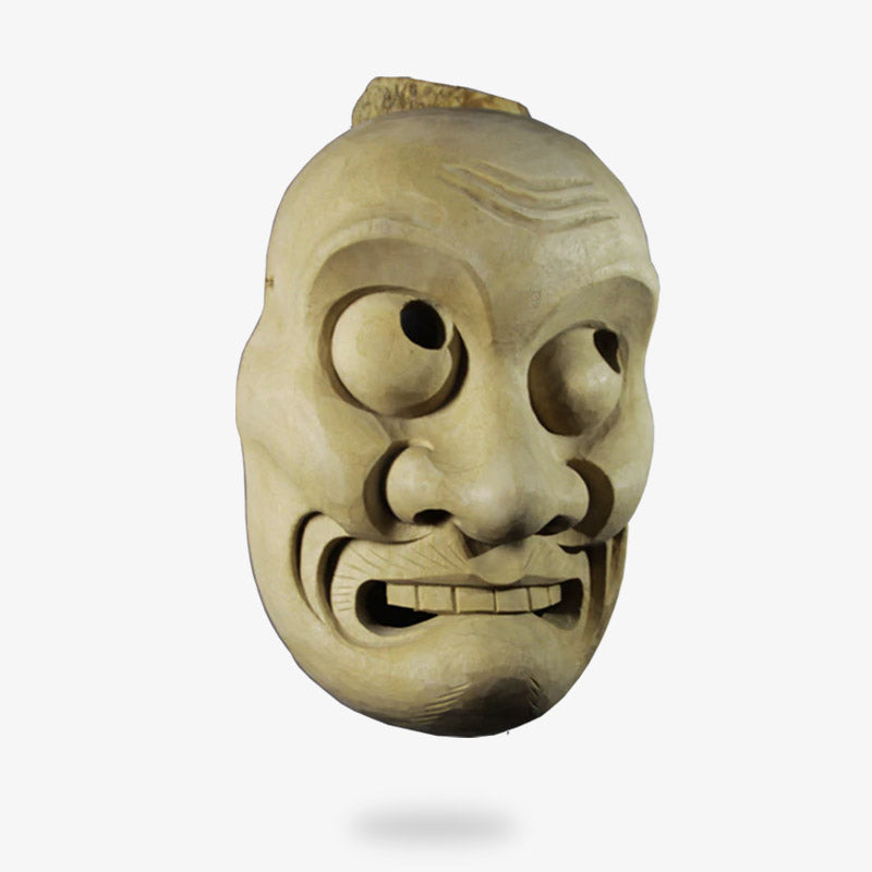 Von einem Kunsthandwerker gefertigte Noh Maske aus Fiberglas mit Gesicht eines alten Mannes