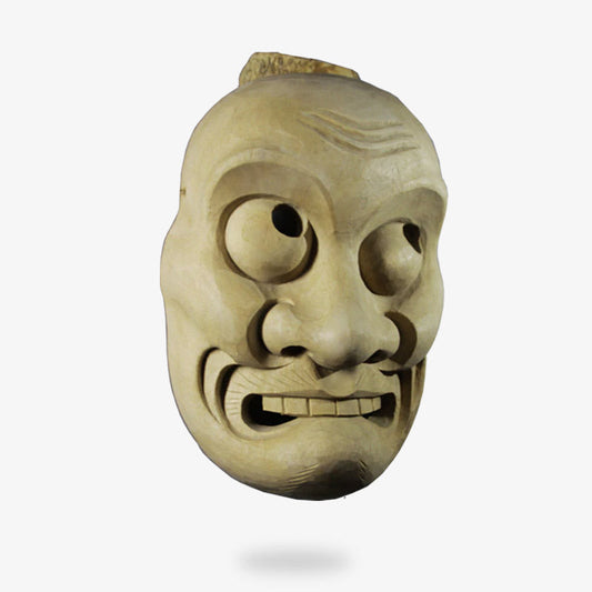 Von einem Kunsthandwerker gefertigte Noh Maske aus Fiberglas mit Gesicht eines alten Mannes