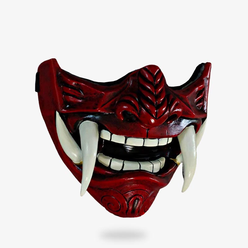 Rote Oni Halbmaske als Samurai Kostümzubehör mit Dämonenmotiv
