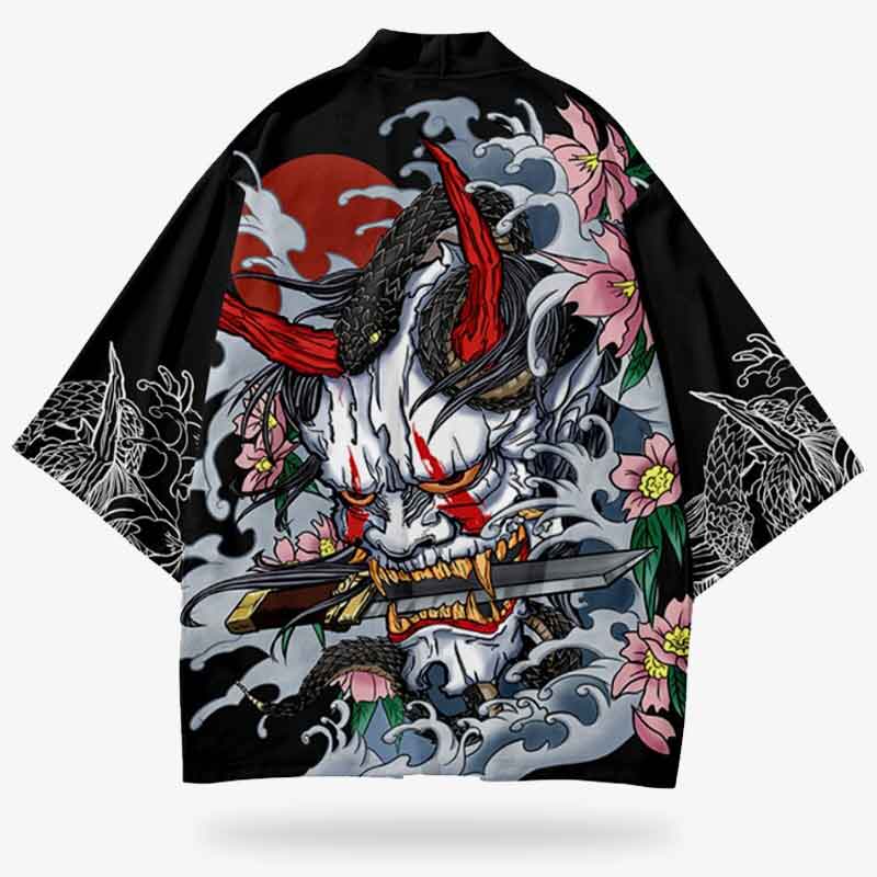 Oni Kimono Jacke für Damen mit auffälligem Dämonenmotiv im japanischen Stil