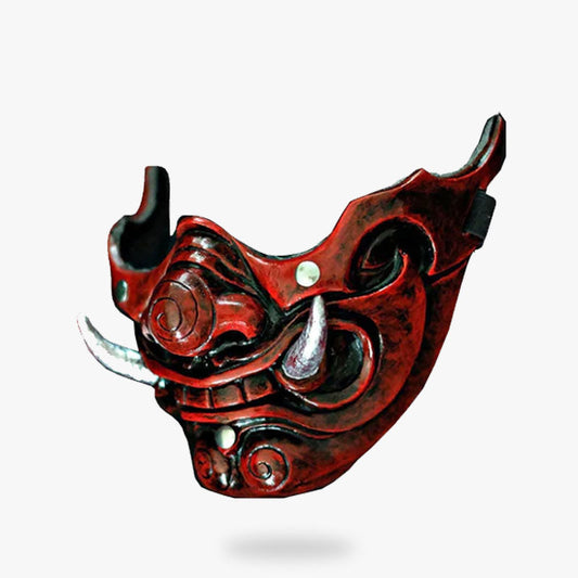 Samurai Menpo Halbmaske aus Fiberglas mit roter Bemalung