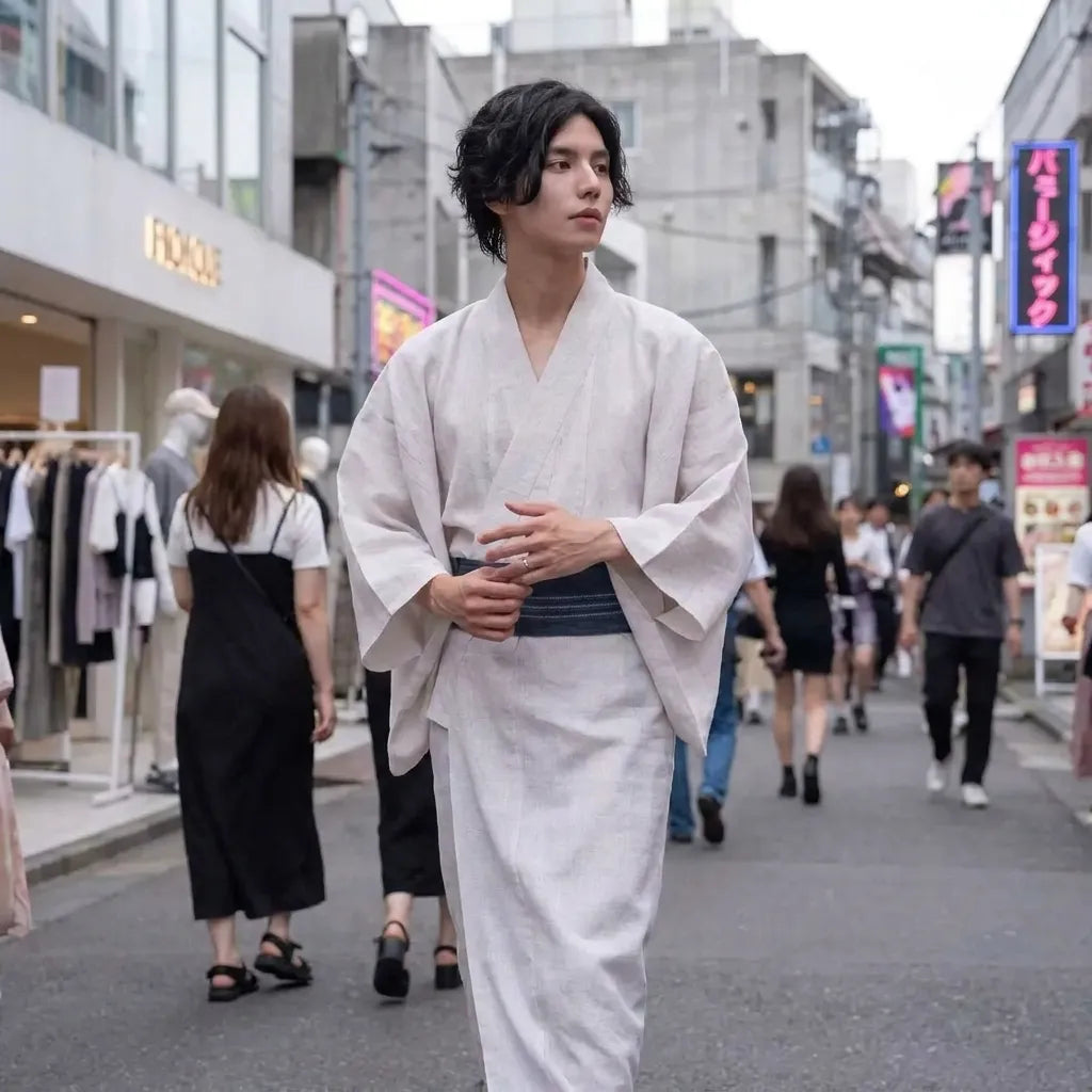 Weißer Kimono für Herren mit lockerem Sitz und zeremonieller Wirkung