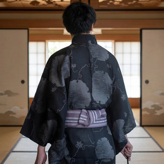 Yukata Kimono Herren mit Yukiwa Schneering Motiv von hinten