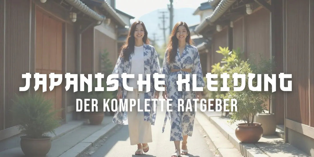 Zwei Frauen in Haori-Jacke und Kimono spazieren durch eine ruhige japanische Straße