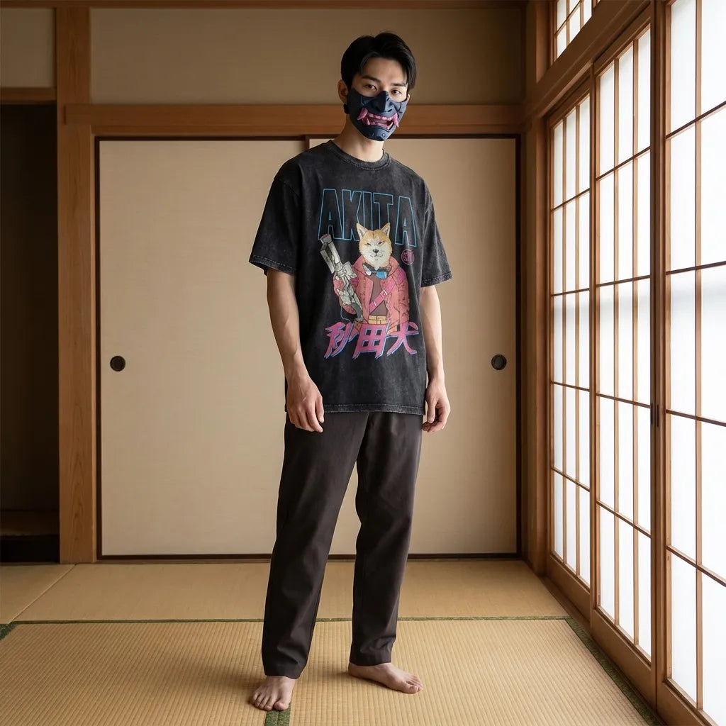 Akita T-Shirt mit Akira-Manga-Print, Nahaufnahme vorne