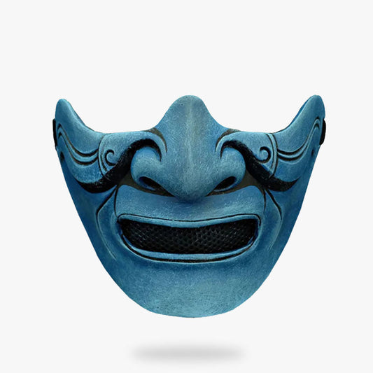 Blaue Oni Maske im Stil eines Samurai-Geistes mit Yurei-Gesicht