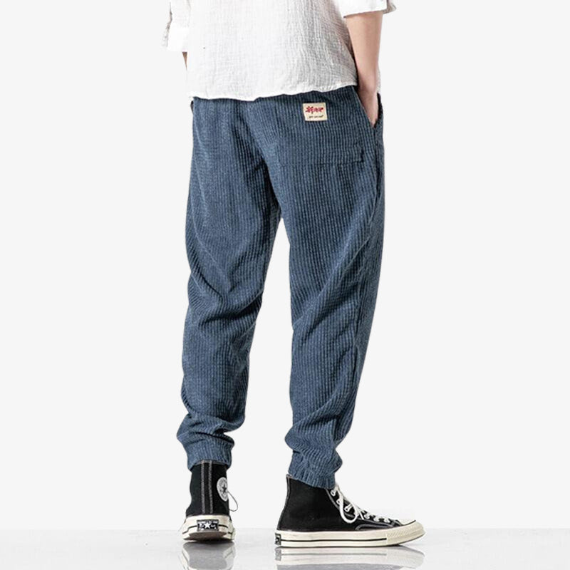 Blaue Cordhose im Japan-Stil für Herren, gefertigt für bequemen Alltagslook