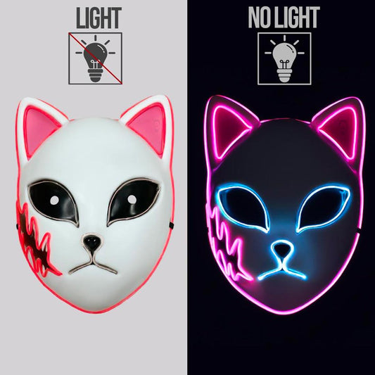 Demon Slayer Maske im Kitsune Fuchs Design mit blauem LED Leuchten