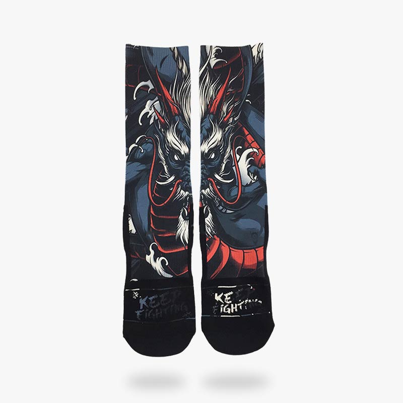 Paar Drachen Socken mit Irezumi Schuppenmuster und Hörnern