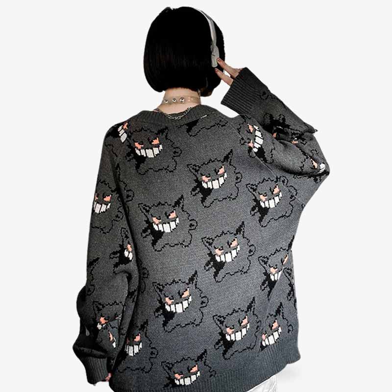Gengar Sweatshirt aus weichem, bequemem Material mit auffälligem Geisterdesign für Fans