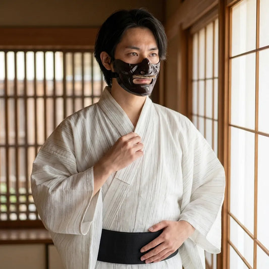 Gestreifter Kimono Herren mit weiten Ärmeln in Vorderansicht
