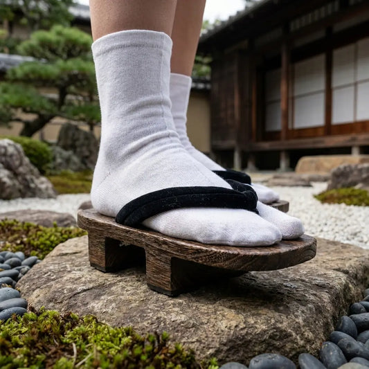Seitenansicht der Geta Damen Sandalen mit zwei stützenden Holzzähnen