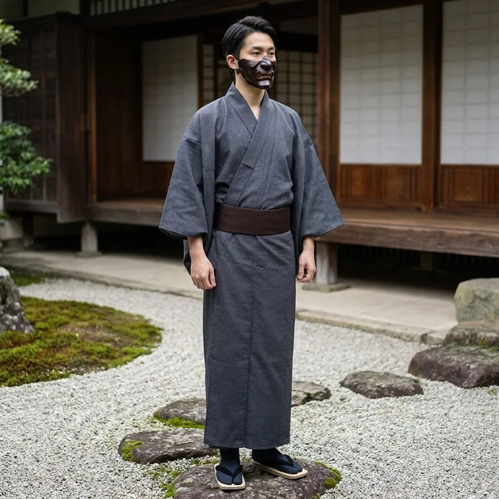 Grauer Yukata im Detail fotografiert