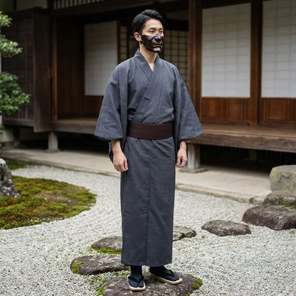 Grauer Yukata im Detail fotografiert