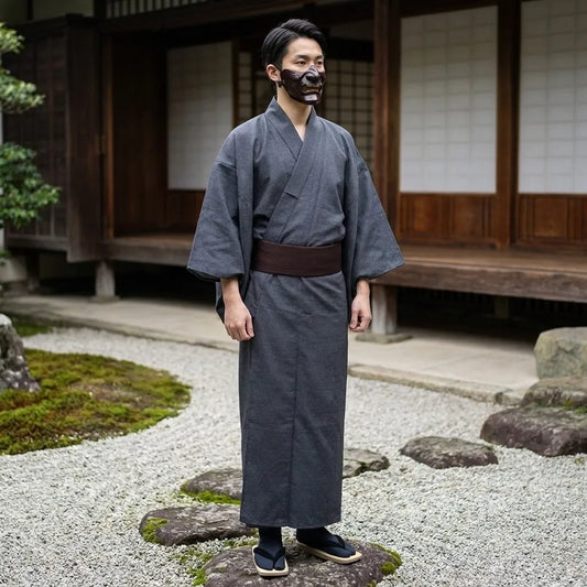 Grauer Yukata im Detail fotografiert