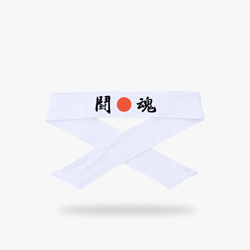 Hachimaki Stirnband mit japanischen Schriftzeichen für Kampfgeist und Entschlossenheit