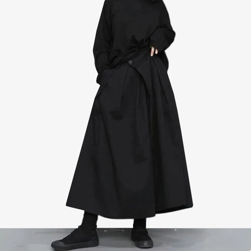 Schwarze Hakama Hose Damen aus Baumwoll-Polyester-Mischgewebe im japanischen Stil