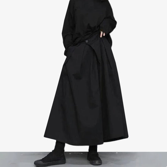 Schwarze Hakama Hose Damen aus Baumwoll-Polyester-Mischgewebe im japanischen Stil