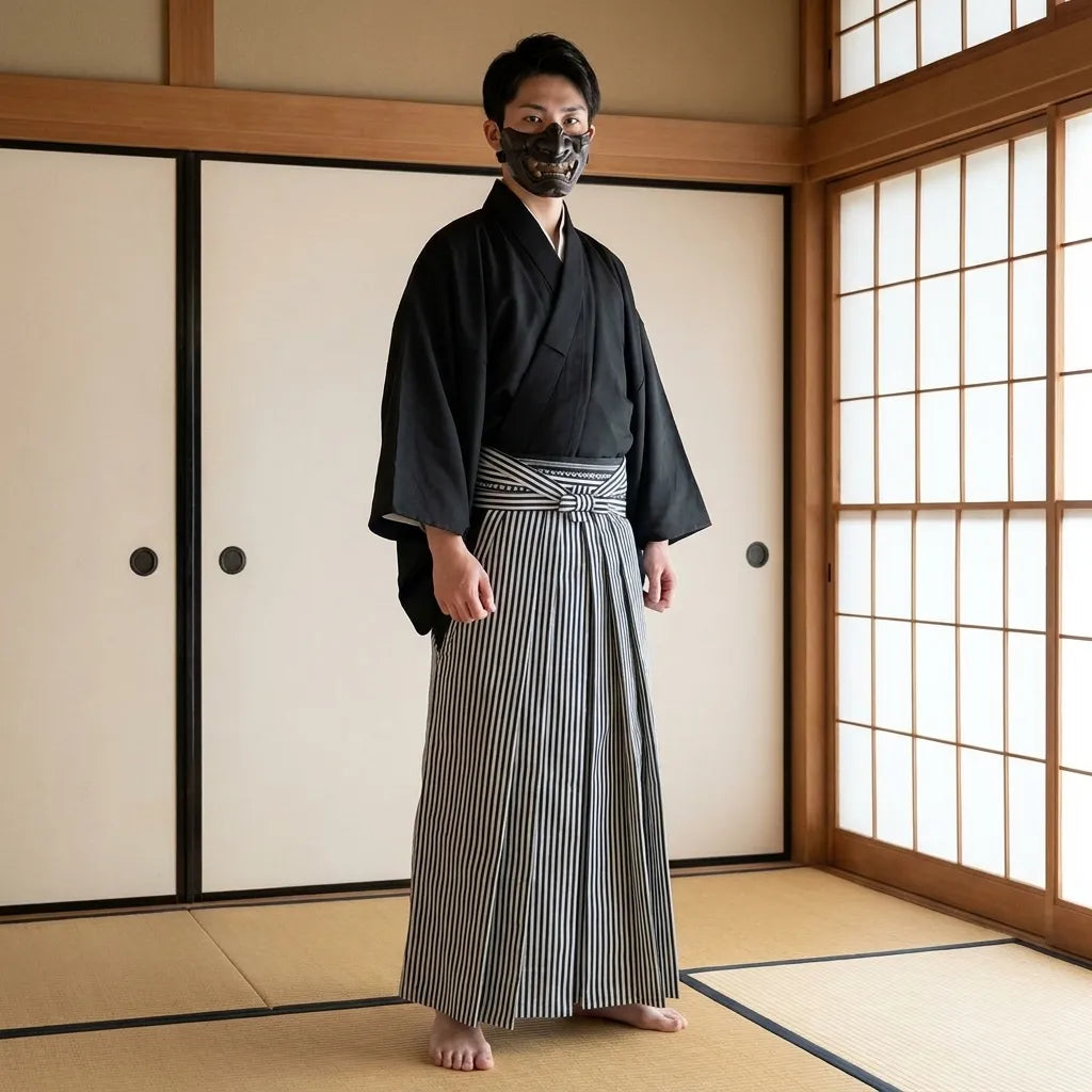 Gestreifte Hakama Hose für Herren mit klassischem Faltenwurf
