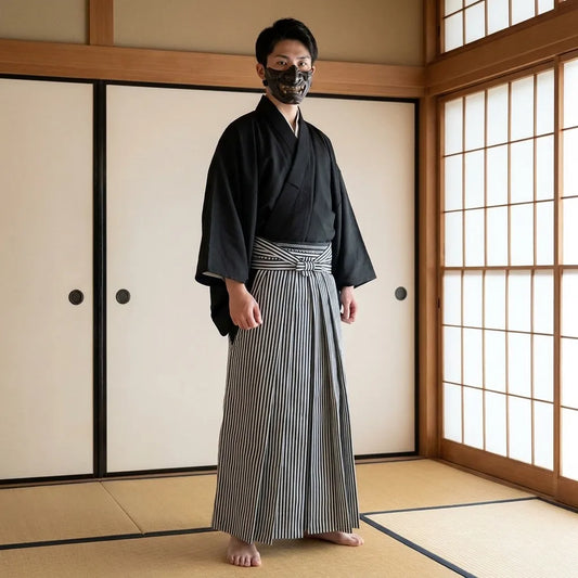 Gestreifte Hakama Hose für Herren mit klassischem Faltenwurf