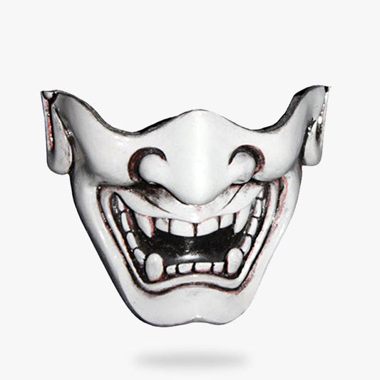 Weiße Hannya Oni Maske von einem Kunsthandwerker gefertigt für Samurai-Cosplay oder Wanddekoration aus Fiberglas