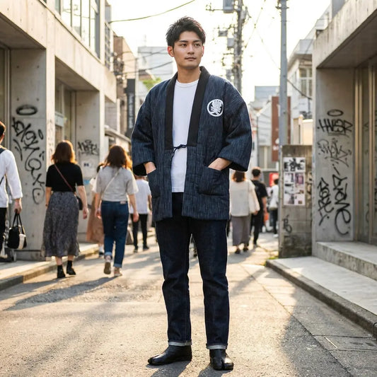 Japanische Hanten Jacke im Kimono Stil mit geradem Schnitt
