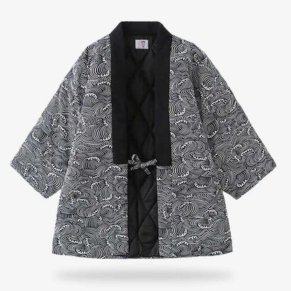 Graue Hanten Jacke mit japanischem Wellenmuster Nami