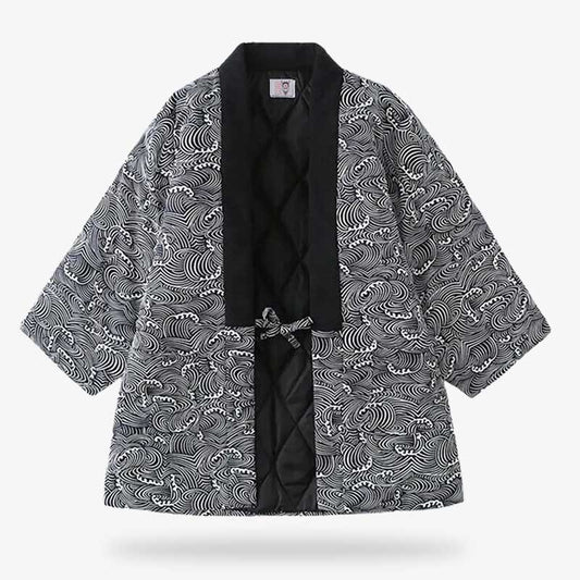 Graue Hanten Jacke mit japanischem Wellenmuster Nami