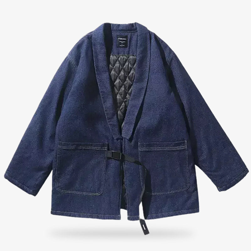 Blaue Haori Jacke mit minimalistischem Design im eleganten Indigo Ton