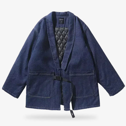 Blaue Haori Jacke mit minimalistischem Design im eleganten Indigo Ton