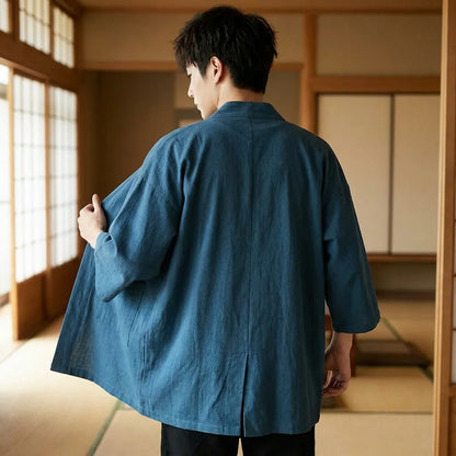 Rückansicht der Kimono Jacke aus Baumwolle für Herren