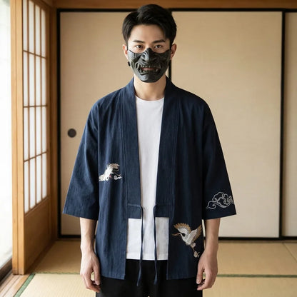 Marineblaue Haori Jacke für Herren von vorne