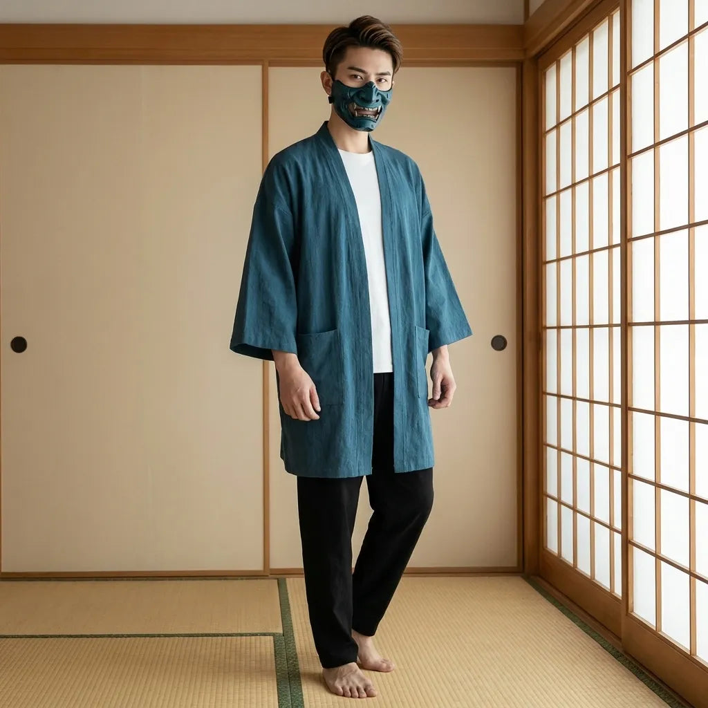 Herren Haori Jacke mit traditionellem japanischem Muster vorne