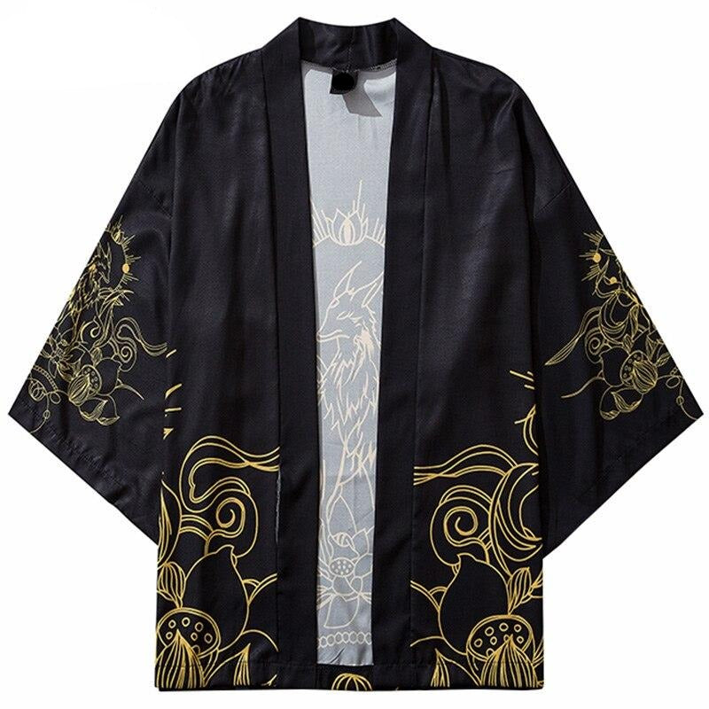 Haori Jacke mit Kitsune Fuchsmotiv, Detailansicht des gedruckten Kostüms