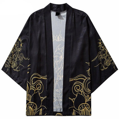Haori Jacke mit Kitsune Fuchsmotiv, Detailansicht des gedruckten Kostüms
