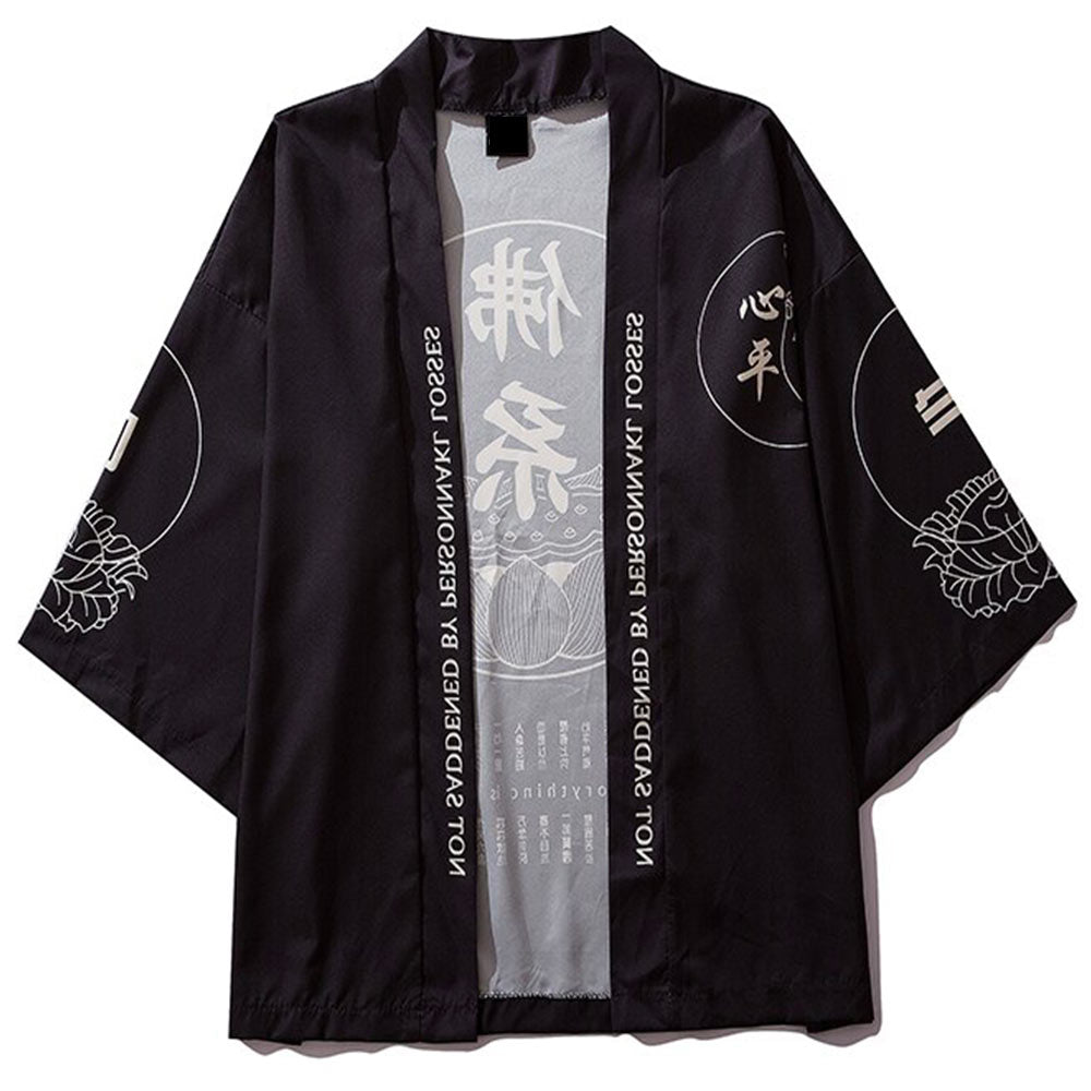 Haori Jacke mit Lotusblüten-Motiv und traditionellem Kimono-Schnitt