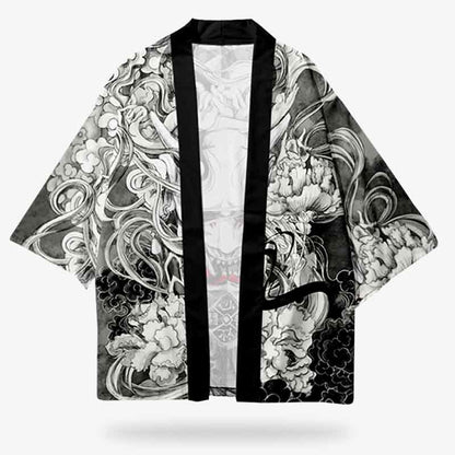Haori Kimono Jacke für Herren mit Oni-Dämon Druck auf Baumwollstoff