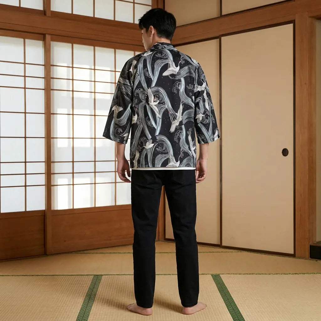 Rückansicht der Haori Jacke im Kimono-Stil mit vollständigem Rückenmuster