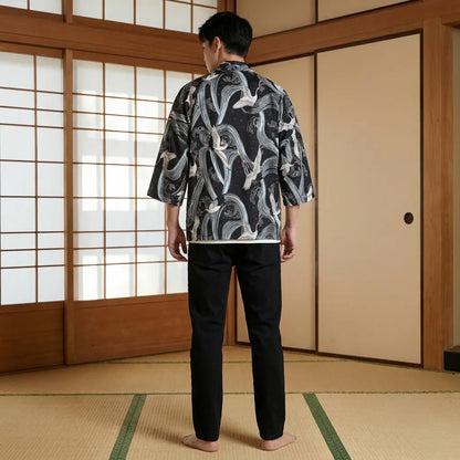 Rückansicht der Haori Jacke im Kimono-Stil mit vollständigem Rückenmuster